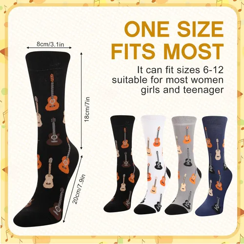Miniatura 3 de 4 pares de calcetines de vestir musicales para hombre, calcetines de guitarra, calcetines novedosos, amantes de la música, día de San Valentín