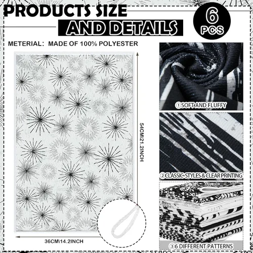 Miniatura 2 de Redbaker Juego de 6 toallas de cocina en blanco y negro con línea de arte abstracto, paños de cocina florales, paños de cocina modernos de mediados