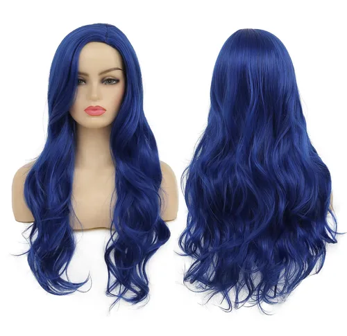 Miniatura 12 de Peluca larga rizada ondulada roja para mujer, raya lateral, aspecto natural, fibra sintética para cosplay, resistente al calor, cabello de reemplazo