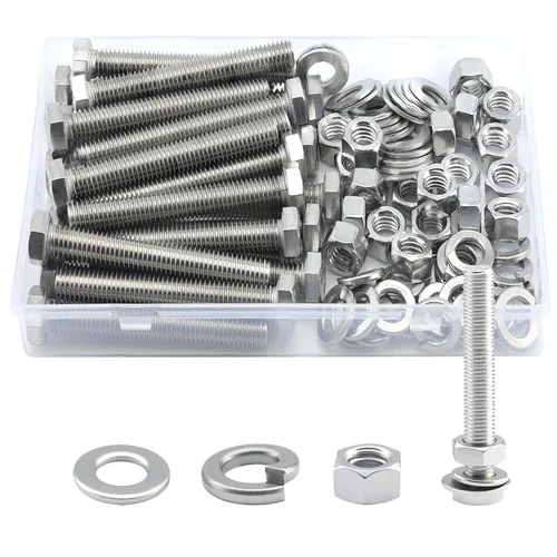 Miniatura 21 de Tornillo de cabeza hexagonal 1/4-20 x1 (20 unidades), tuercas de bloqueo, kits de arandelas planas y de bloqueo, acero inoxidable 304 18-8
