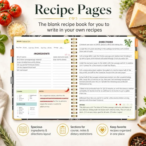 Miniatura 3 de Libro de recetas para escribir en tus propias recetas, libro de recetas en blanco, cuaderno de recetas de tapa dura, diario de recetas con capacidad