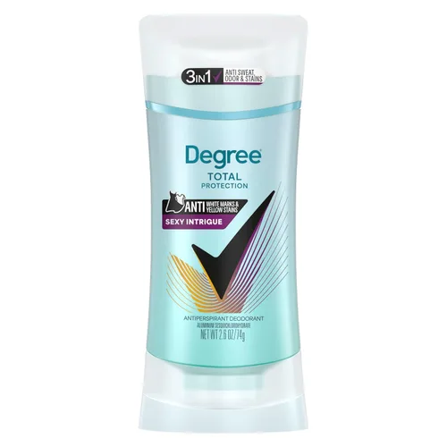 Degree Desodorante antitranspirante sexy intriga para 72 horas de protección 3 en 1 contra el sudor, el olor y las manchas, 2.6 oz