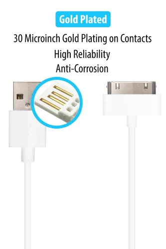 Miniatura 2 de Cable cargador corto de 30 pines [certificado MFi] para iPhone 4, iPhone 4S, iPad 1/2/3, iPod Touch, iPod Nano (blanco, 8 pulgadas, 7.9 in, 1 unidad)
