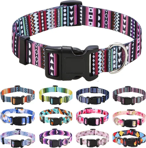 Miniatura 55 de Mihqy - Collar de perro, patrones geométricos florales, tribales, bohemios, collar de estilo étnico, suave y ajustable, para perros pequeños, Pink