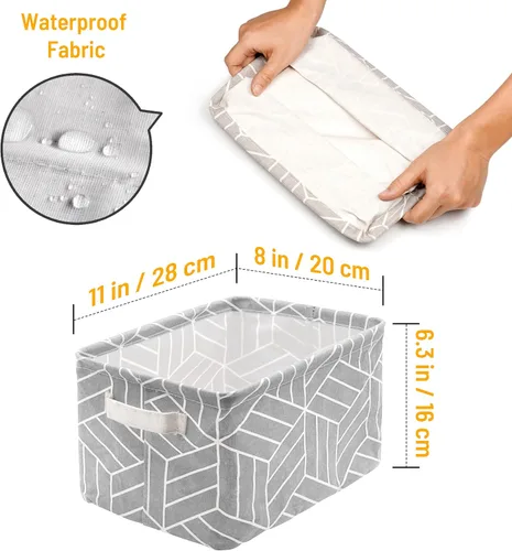 Miniatura 2 de CROWNED 6 cestas de almacenamiento plegables de tela, caja pequeña, organizadora de recibos, rectangular, lona con asas, para libros de oficina
