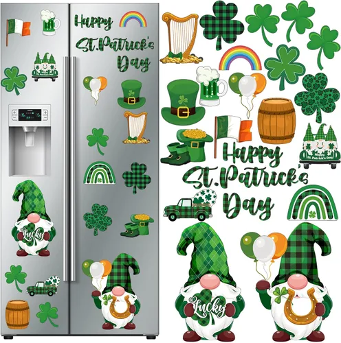 25 piezas de imanes de refrigerador de gnomos del Día de San Patricio Adhesivos magnéticos de decoración de fiesta irlandesa de trébol para