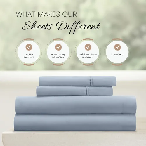 Miniatura 4 de Linen Market Sábanas para cama de tamaño King (azul claro) – Duerme mejor que nunca con estas sábanas King suaves y refrescantes – Bolsillo profundo