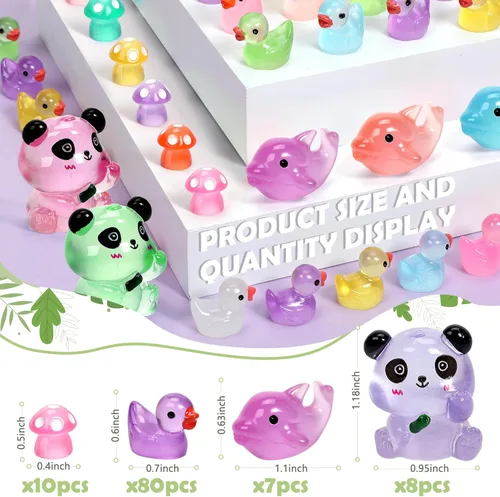 Miniatura 3 de Mini Patos de Resina Luminosos Animales Pequeños que Brillan en la Oscuridad Pato Panda Delfín Hongo 4 Juegos de Combinación para Jardín Micro