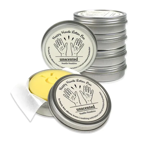 Seattle Sundries Cera de abeja natural sin perfume y manteca de karité, 6 barras de loción sólidas hechas a mano (1.15 onzas) en latas, hidratan y
