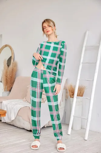 Miniatura 225 de Ekouaer Conjunto de pijama de manga larga para mujer, ropa de dormir suave con cuello redondo y bolsillos
