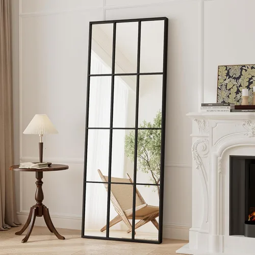 Miniatura 13 de Espejo de longitud completa, 56x22", espejo grande arqueado, espejos de cuerpo completo de panel de ventana negro para pared, espejos de pie