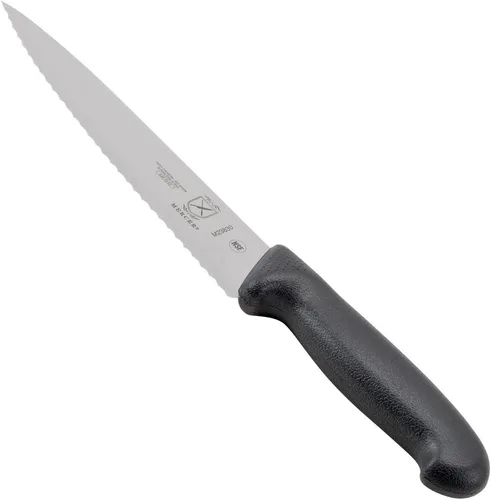 Miniatura 28 de Mercer Culinary M23880 Millennia Black Handle - Cuchillo para pan con mango negro, borde ondulado curvo de 10 pulgadas