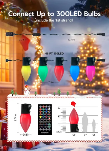 Miniatura 2 de Brightown Smart Christmas Lights Outdoor, 100 LED C9 Christmas Tree Lights with Remote, APP Controlled, Music Sync, Waterproof Connectable C9 String