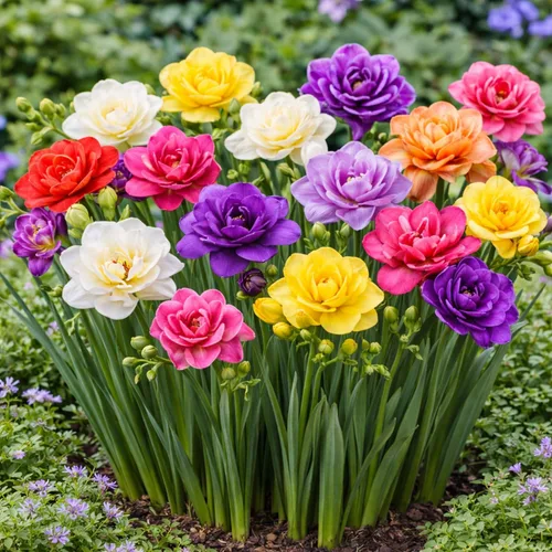 Bombillas de Freesia Doble Mezcla de Colores para Plantar - Flores Coloridas Deslumbrantes que Florecen por Largo Tiempo (10 Bulbos)