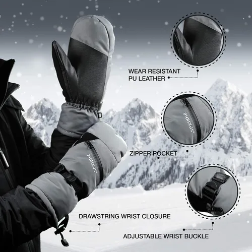 Miniatura 5 de PHRIXUS Manoplas de esquí para hombres y mujeres, guantes de nieve de invierno para pantalla táctil, impermeables, guantes de invierno cálidos 3M