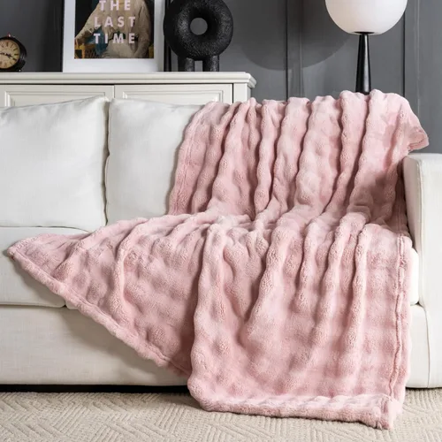Miniatura 30 de Manta de Tiro de Piel Sintética Color Hueso para Sofá, Manta Suave y Esponjosa de Burbujas para Cama y Sofá, Manta Gruesa y Cálida de Felpa Difusa