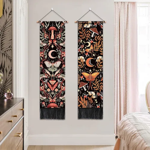 Miniatura 9 de ARTCREATOR Paquete de 2 decoraciones para colgar en la pared de hongos, decoración de habitación hippie, decoración de núcleo de cabaña, tapiz