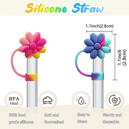 Miniatura 2 de 4 piezas de cubiertas de pajita con flores de silicona para accesorios Stanley para tazas Stanley de 30 y 40 oz con asa, tapas de pajita
