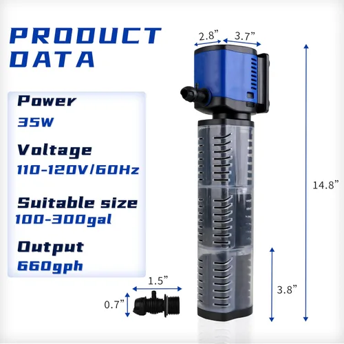 Miniatura 7 de coospider-repta Filtro de acuario para tanque de 100 a 300 galones, potente filtro interno de tanque de peces de 660 GPH, filtro sumergible de bomba