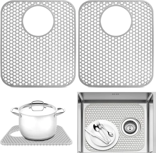 Miniatura 8 de Protectores de fregadero para fregadero de cocina, 2 alfombrillas de cocina de silicona de 13.58 x 11.6 pulgadas, protector inferior antideslizante