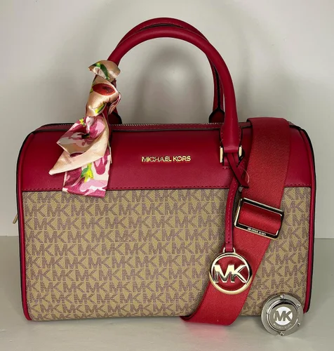Miniatura 6 de Michael Kors Travel MD - Bolsa de lona con gancho para bolso Michael Kors y bufanda delgada, Rosa Carmín, Duffle
