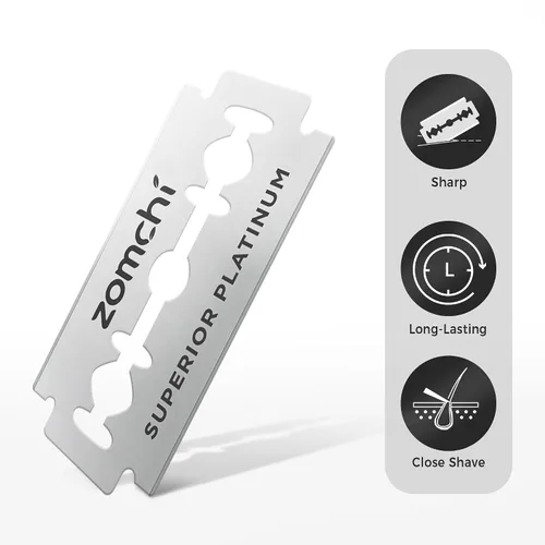 Miniatura 4 de Zomchi Cuchillas de afeitar de doble filo, 60 cuchillas de afeitar de seguridad para afeitar, cuchillas de afeitar de acero inoxidable platino