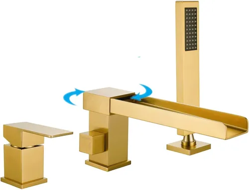 Miniatura 8 de Grifo de bañera romano negro con ducha de mano, grifo de bañera de montaje en cubierta con rociador, juego de grifo de bañera en cascada