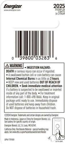 Miniatura 8 de Energizer CR2025 Battery, Baterías de celda de moneda de litio de 3V 2025 (2 recuento de baterías) - El embalaje puede variar