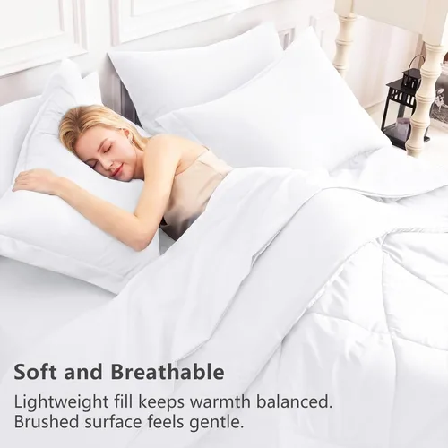 Miniatura 3 de CozyLux Juego de edredón tamaño matrimonial, blanco, toda la ropa de cama en una sola bolsa, 7 piezas: edredón de relleno alternativo, sábanas
