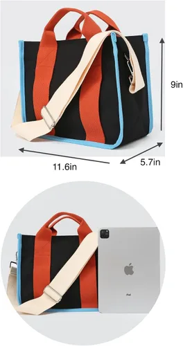 Miniatura 3 de Jeelow Bolso de lona para el hombro bolso cruzado para hombres y mujeres con cremallera y bolsillos