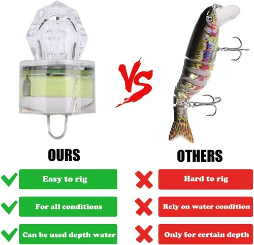 Miniatura 3 de Paquete de 10 luces LED de caída profunda de pesca, luces LED estroboscópicas intermitentes de colores, luz de pesca subacuática, atractantes Verde