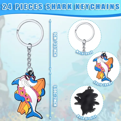 Miniatura 2 de MTLEE 24 llaveros de tiburón a granel, lindo llavero de tiburón para mochilas bajo el mar, recuerdos de fiesta de verano, océano, mar, suministros