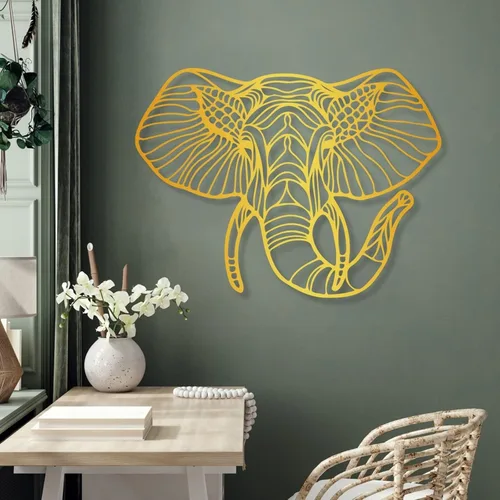 Cadeali Arte de pared de cabeza de animal de elefante, arte moderno de pared de metal grande para sala de estar (oro, 24 x 18 pulgadas | 23.6 x 17.7