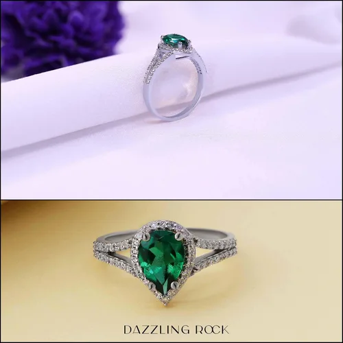 Miniatura 54 de Dazzlingrock Collection Anillo de compromiso con forma de lágrima y diamante blanco natural redondo de 0.45 quilates con halo de diamantes blancos