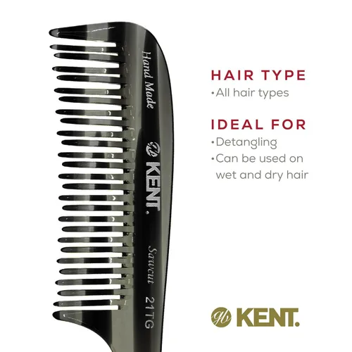 Miniatura 7 de Kent Peine desenredante grande de grafito negro 21T, dientes anchos para cabello grueso y rizado ondulado. Peine desenredante de cabello largo