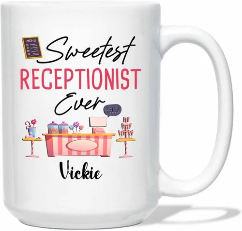 Miniatura 8 de Taza de café de recepcionista personalizada, regalos para agradecimiento, taza blanca de recepcionista, taza de viaje para recepcionistas, taza