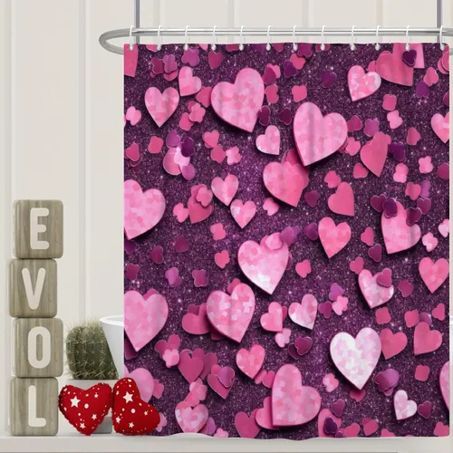 Miniatura 8 de Cortina de ducha de San Valentín para baño, 48 x 72 pulgadas, celosía, corazones de amor, impermeable, para tina, tina de caravana, rayas blancas