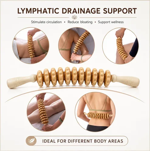 Miniatura 4 de Rodillo de masaje de madera. Diseño curvado para apuntar a diferentes áreas del cuerpo. Alivia la tensión muscular + mejora la circulación + reduce