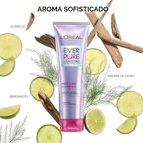 Miniatura 5 de L'Oreal Paris Set de Champú y Acondicionador Hidratante Libre de Sulfatos, Cuidado Capilar para Cabello Teñido con Botánicos de Romero, EverPure, 1