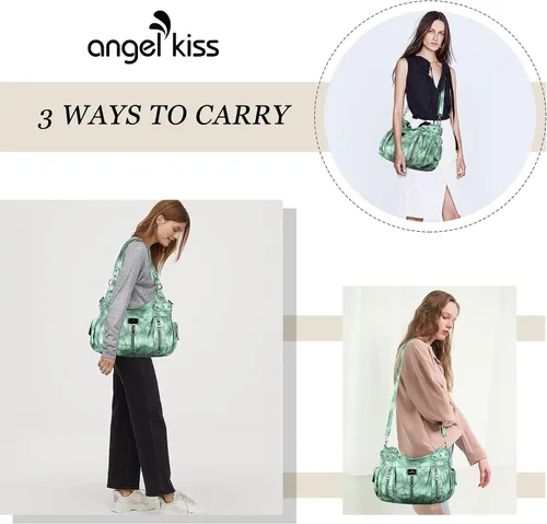 Miniatura 6 de Angelkiss Monederos grandes y bolsos para mujer, de piel sintética lavada, bolso cruzado de hombro