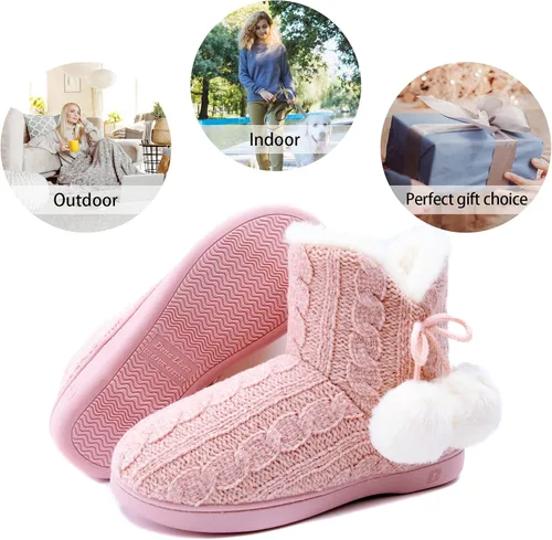 Miniatura 6 de DL Pantuflas de mujer cálidas para el hogar, esponjosas y lindas para el invierno, cómodas botas de espuma viscoelástica de punto trenzado, botas