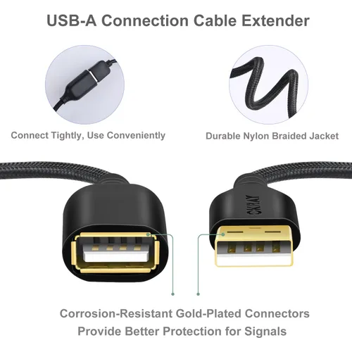 Miniatura 2 de OKRAY - Cable de extensión USB, paquete de 2 cables de extensión USB 2.0 de nailon trenzado de 6 pies tipo A, macho a hembra, con conector chapado