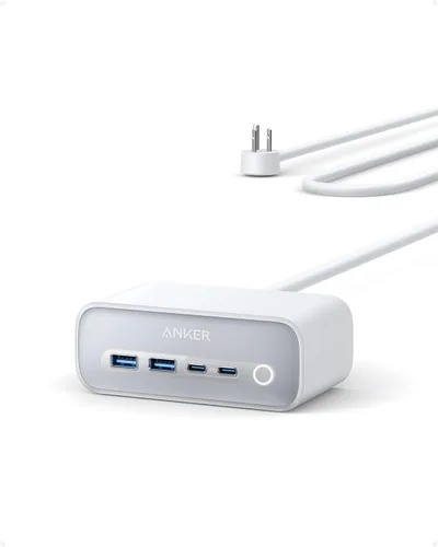 Anker Estación de carga 525, tira de alimentación USB C de 7 en 1 para iPhone 13/14, cable de extensión de 5 pies con 3 AC, 2 USB A, 2 USB C, Blanco