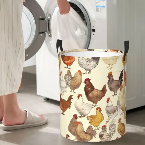 Miniatura 7 de Cesto circular con estampado de una cría de pollos impermeable, cesta organizadora de almacenamiento con asas para ropa, juguetes, pequeña
