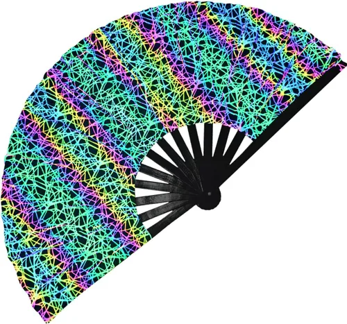 Miniatura 8 de Abanico de Mano Plegable Grande con Purpurina Abanico de Mano Grande para Rave, Abanico de Mano Plegable Brillante Clack Abanico de Mano
