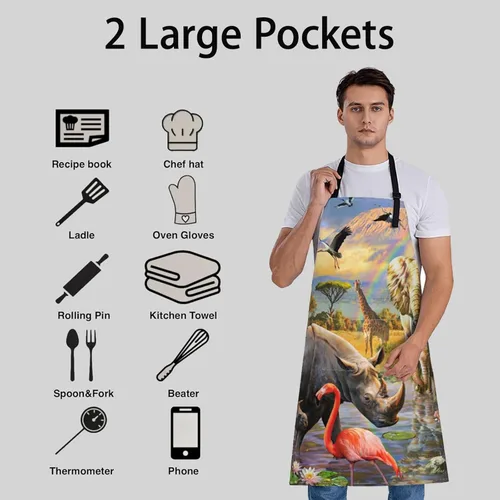 Miniatura 5 de Cosmic Pizza - Delantal de gato para mujer, 28 x 33 pulgadas, delantales de cocina con 2 bolsillos, poliéster, bonito delantal de gato para cocinar