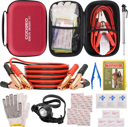 Kit de emergencia en carretera para automóvil con cables de puente de batería, accesorios para automóvil para hombres o mujeres, kit de seguridad