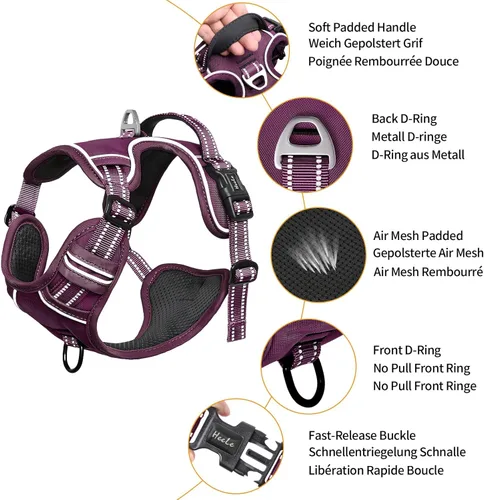 Miniatura 2 de Arnés para perro HEELE para perros grandes sin tirones Chaleco arnés para perro grande con mango acolchado suave reflectante para entrenamiento al