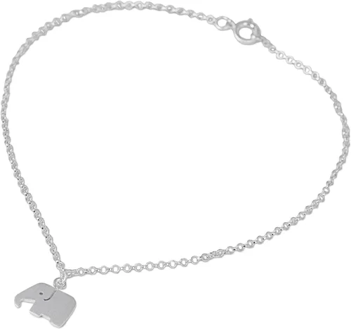 Miniatura 2 de NOVICA . Tobillera de plata de ley 925, 9.75 pulgadas 'Elephant Bliss