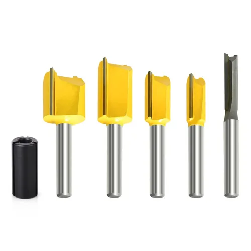 Juego de 5 brocas rectas para enrutador Dado, punta redonda de vástago de 1/4 pulgadas, diámetro de corte: 1/4, 3/8, 1/2, 5/8, 3/4 pulgadas